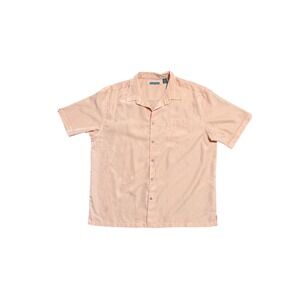 Cubavera Shirt Mens 2XL Orange Floral Jacquard Short Sleeve Camp Button Front